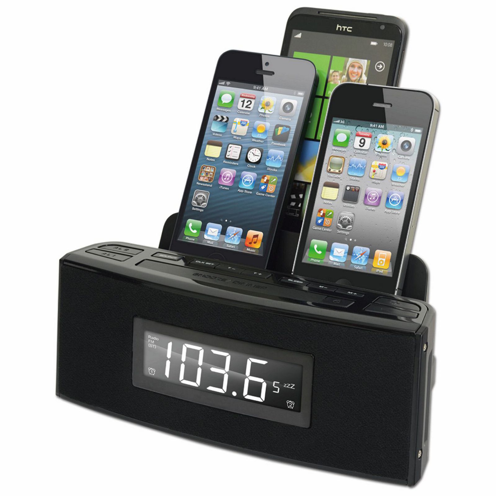 CR18 - 3 Port Smart Phone Charger with Speaker and Alarm Clock CR18 - 3 Port Smart Phone Charger with Speaker and Alarm Clock